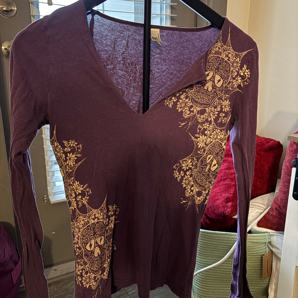 American Apparel Purple Long Sleeve Tee with Gold Patterns